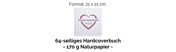 64-seitiges Hardcoverbuch - 170 g Naturpapier, Format: 21 x 21 cm